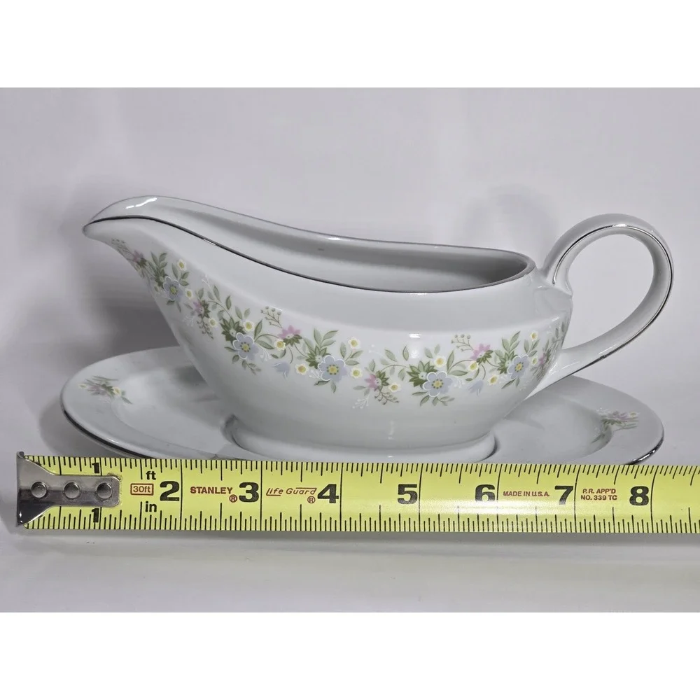 Vintage Johann Haviland Bavaria Germany Gravy Boat Floral Platinum